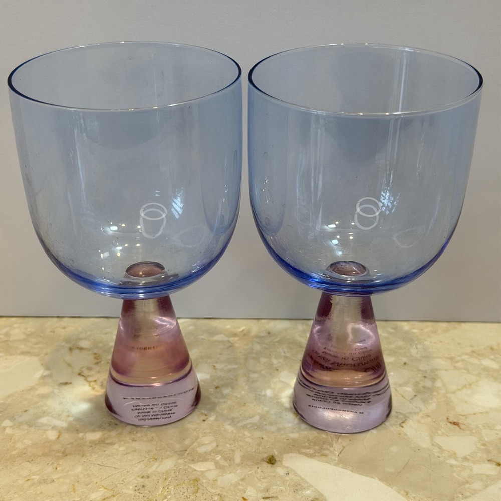 Anthropologie Ramona Wine Glasses Lavender & Pink Stem Goblets Set of 2 6.5 in